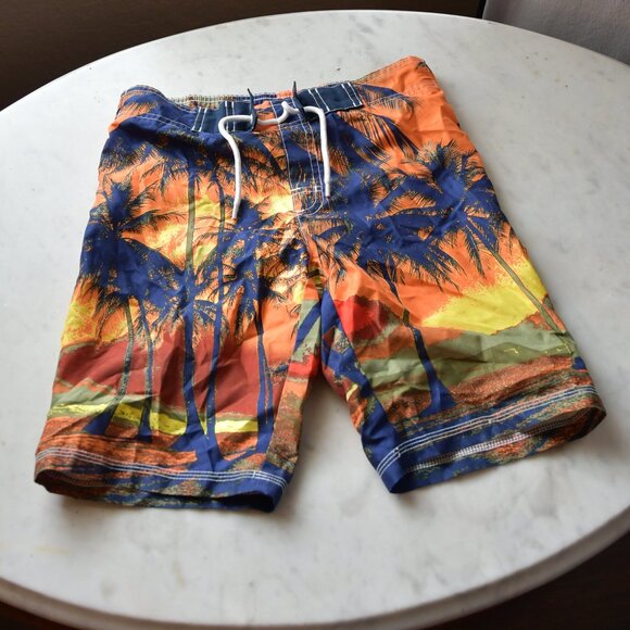 GYMBOREE SWIM SHOP ORANGE w/ Palm Tress Swim Trunk Size M (7-8) - Picture 1 of 3
